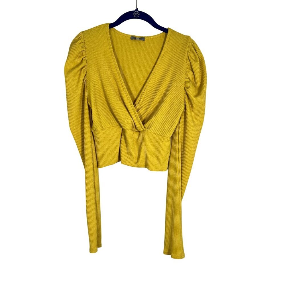 Colorful Crop Top Puff Sleeve Yellow L Neutral Boho Indie Folk Festival Western